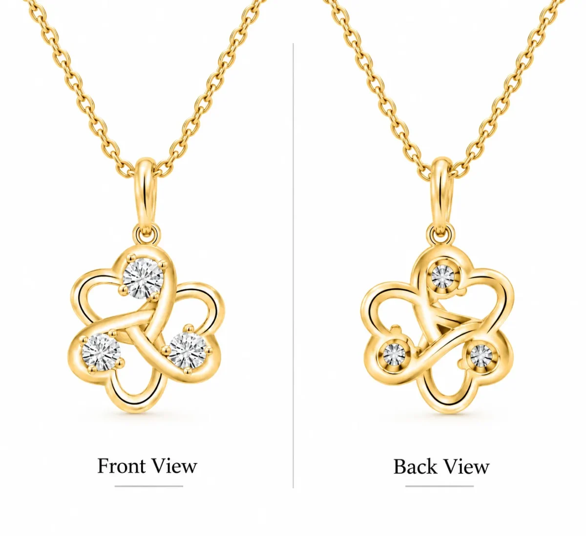 Elegant Triple Diamond Floral Swirl Lab Grown Diamond Pendant in 18K Gold for Women - Image 3