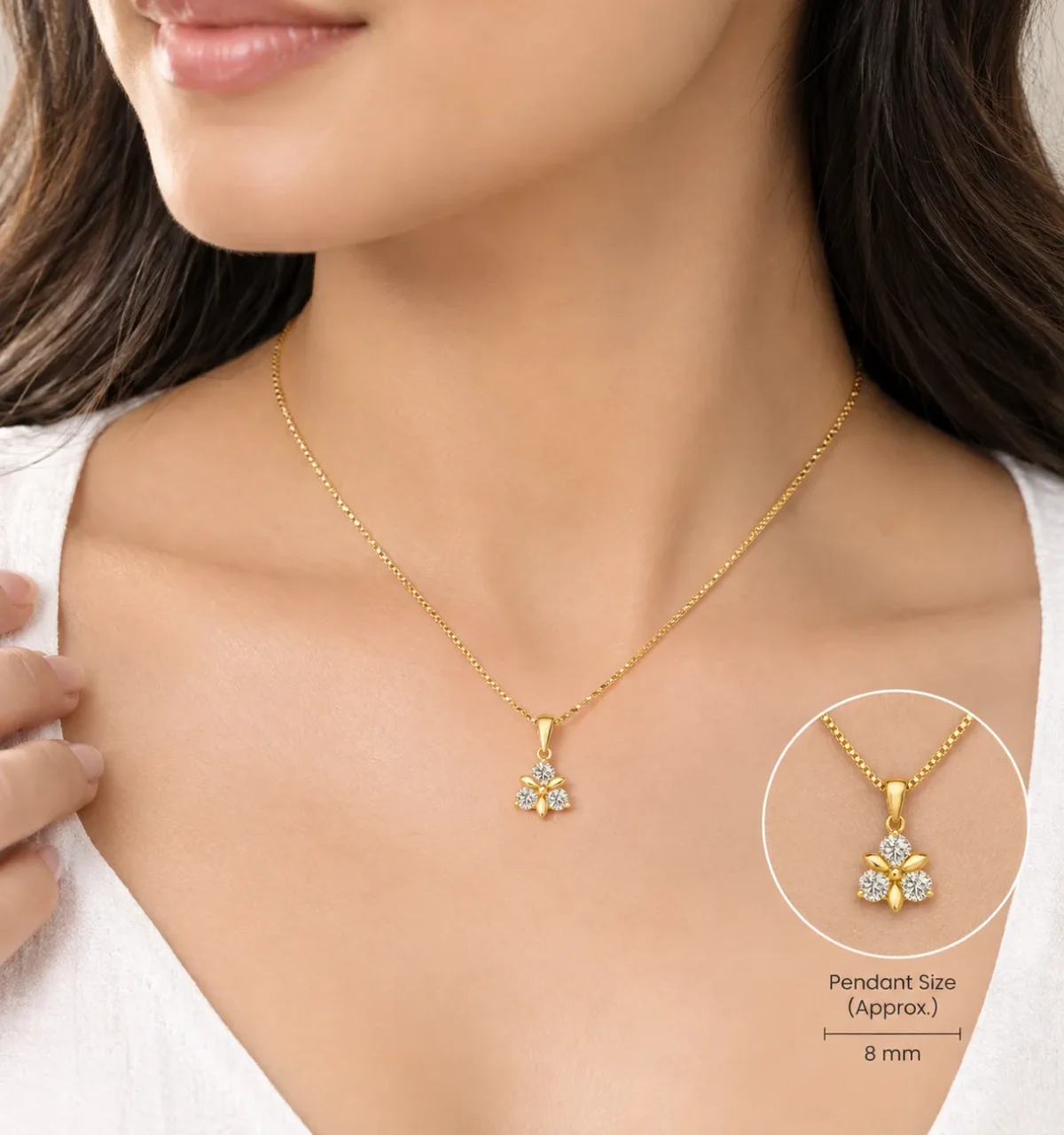 Stunning Three-Stone Floral Diamond Pendant in 18kGold for Women – Brilliant Sparkle & Timeless Style - Image 2