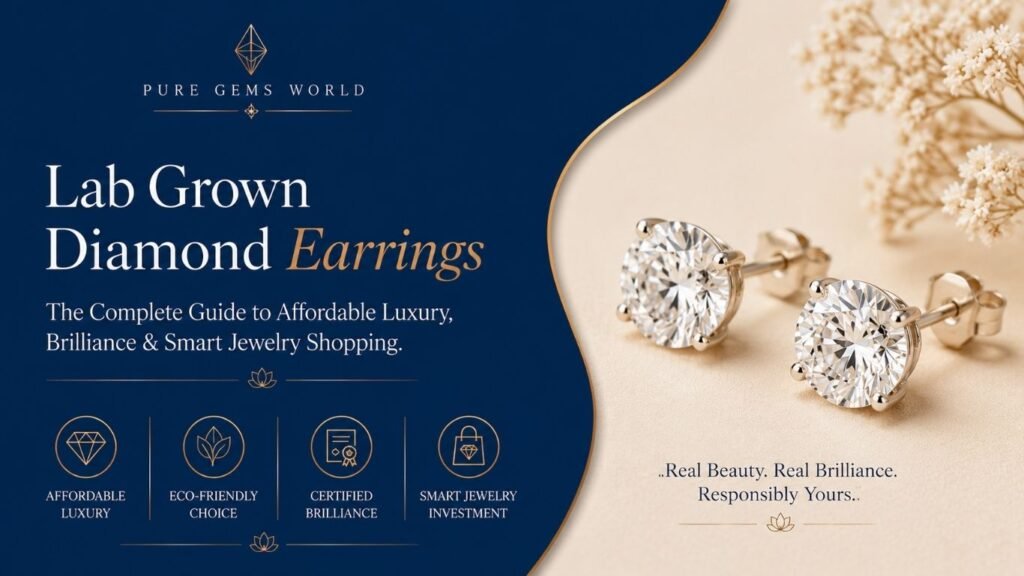 Lab Grown Diamond Earrings featuring certified brilliant diamond stud earrings by Pure Gems World showcasing affordable luxury, eco-friendly diamonds, and sustainable fine jewelry.