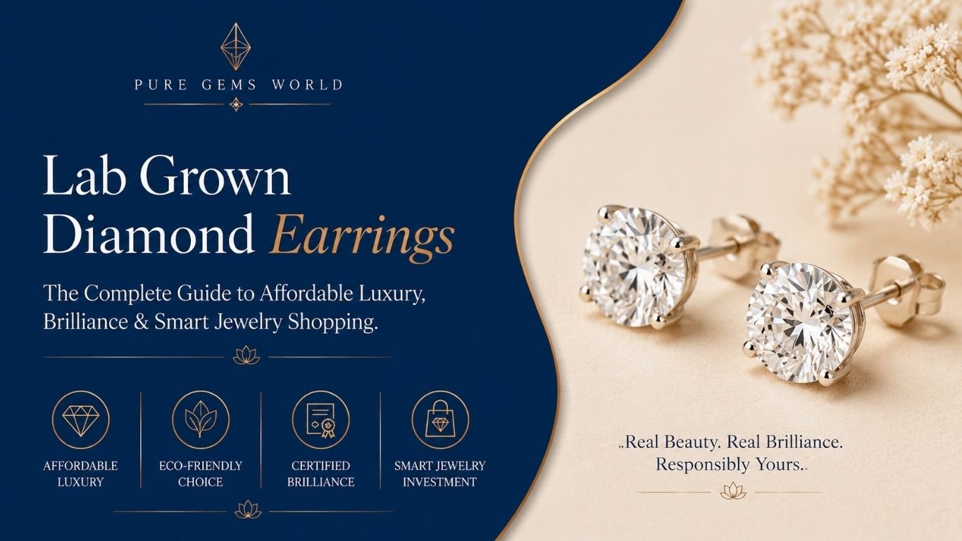 Lab Grown Diamond Earrings featuring certified brilliant diamond stud earrings by Pure Gems World showcasing affordable luxury, eco-friendly diamonds, and sustainable fine jewelry.