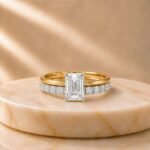 Emerald Cut Lab Grown Diamond Ring Stack with sparkling lab grown diamonds in elegant stackable band design for women