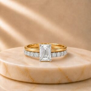 Emerald Cut Lab Grown Diamond Ring Stack with sparkling lab grown diamonds in elegant stackable band design for women