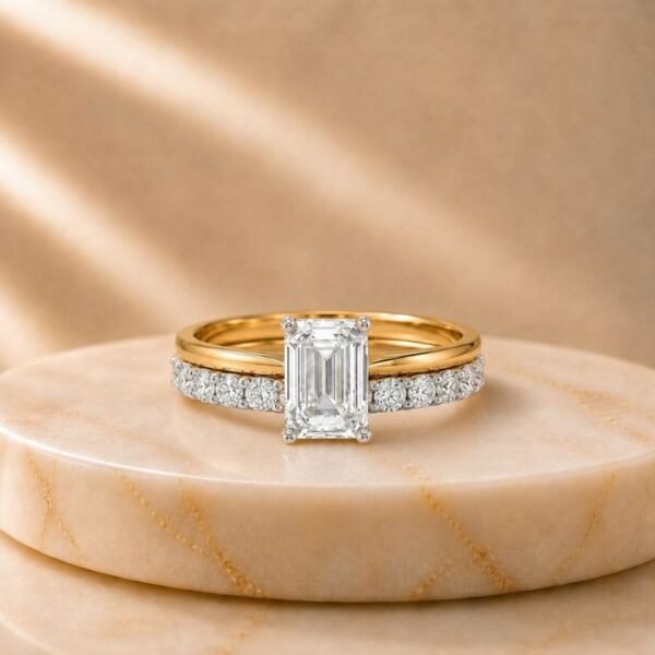 Emerald Cut Lab Grown Diamond Ring Stack with sparkling lab grown diamonds in elegant stackable band design for women