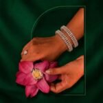 Lace Splendor Lab Grown Diamond Bangle with intricate lace-inspired openwork design displayed from front view, side view, top view, and angled perspective.