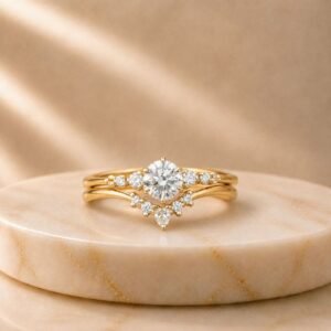 Celestial Crown Round Lab Grown Diamond Ring Stack with sparkling round-cut lab grown diamonds in elegant crown-inspired stackable bands for women