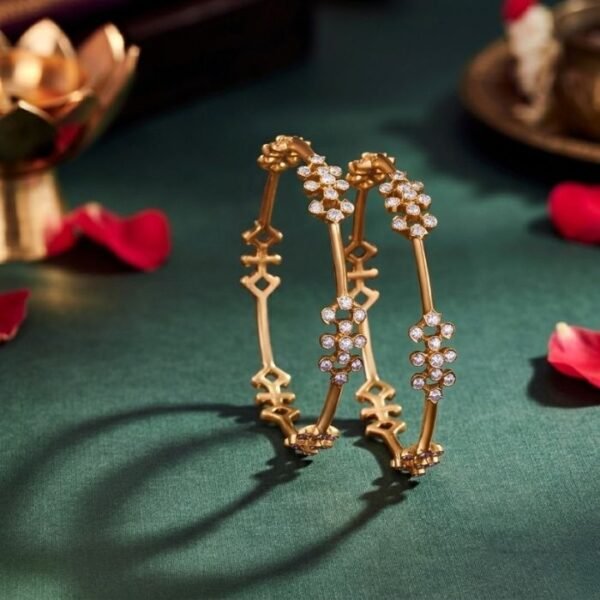 Gilded Petal Lab Grown Diamond Bangle for Women with Elegant Floral Lab Grown Diamond Design