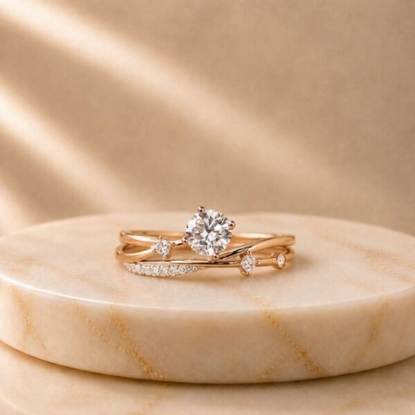 Whispering Vine Lab Grown Diamond Ring Stack with sparkling lab grown diamonds in elegant vine-inspired stackable bands for women