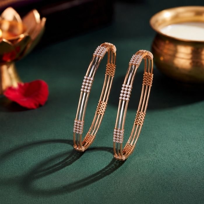 Aurora Lines Lab Grown Diamond Bangle Aurora Lines Lab Grown Diamond Bangle displayed from front view, side view, top view, and angled perspective highlighting its elegant linear design and sparkling lab grown diamonds