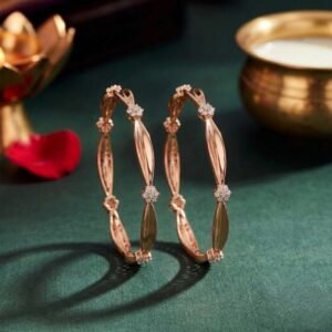 Floral Station Lab Grown Diamond Bangle displayed from front view, side view, top view, and angled perspective highlighting its elegant floral station design and sparkling lab grown diamonds