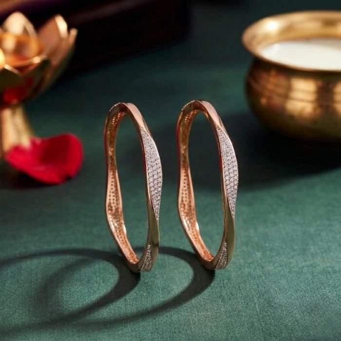 Twist Profile Lab Grown Diamond Bangle – Luxury Diamond Jewellery Twist Profile Lab Grown Diamond Bangle displayed from front view, side view, top view, and angled perspective with sparkling lab grown diamonds.