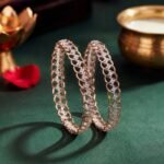 Figure Eight Lattice Lab Grown Diamond Bangle displayed from front view, side view, top view, and angled perspective with sparkling lab grown diamonds.