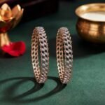 Eternal Line Lab Grown Diamond Bangle displayed from front view, side view, top view, and angled perspective with sparkling lab grown diamonds.
