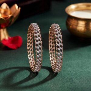 Eternal Line Lab Grown Diamond Bangle displayed from front view, side view, top view, and angled perspective with sparkling lab grown diamonds.