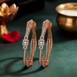 Geometric Glamour Lab Grown Diamond Bangle featuring sparkling CVD diamonds displayed from front view, side view, top view, and angled perspective.