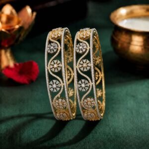 Wave Pattern Lab Grown Diamond Bangle with premium CVD diamonds displayed from front view, side view, top view, and angled perspective.