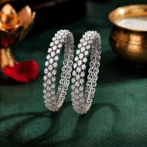 Prisma Three Row Lab Grown Diamond Bangle featuring premium CVD diamonds displayed from front view, side view, top view, and angled perspective.