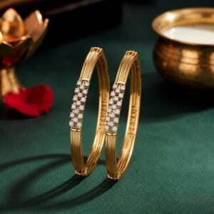 Heritage Ribbed Lab Grown Diamond Bangle with sparkling CVD diamonds displayed from front view, side view, top view, and angled perspective
