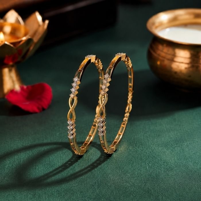 Endless Bloom Lab Grown Diamond Bangle Endless Bloom Lab Grown Diamond Bangle featuring brilliant CVD diamonds displayed from front view, side view, top view, and angled perspective.