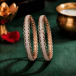 Tiara Border Lab Grown Diamond Bangle featuring premium CVD diamonds displayed from front view, side view, top view, and angled perspective.