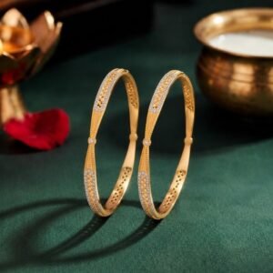 Golden Mosaic Lab Grown Diamond Bangle featuring premium CVD diamonds displayed from front view, side view, top view, and angled perspective.