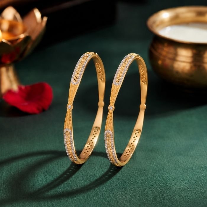 Golden Mosaic Lab Grown Diamond Bangle Golden Mosaic Lab Grown Diamond Bangle featuring premium CVD diamonds displayed from front view, side view, top view, and angled perspective.