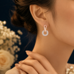 Halo Circle Lab-Grown Diamond Drop Earrings in Rose Gold - Image 3
