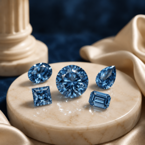 Blue loose diamond collection on luxury blue and cream background