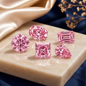Pink loose diamond collection on luxury blue and cream background