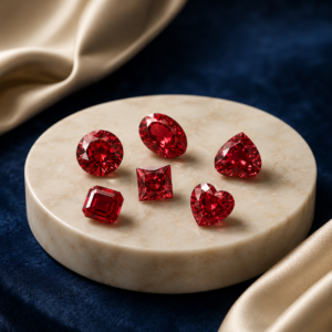 Red loose diamond collection on luxury blue and cream background
