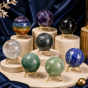 Natural crystal spheres and healing crystal balls