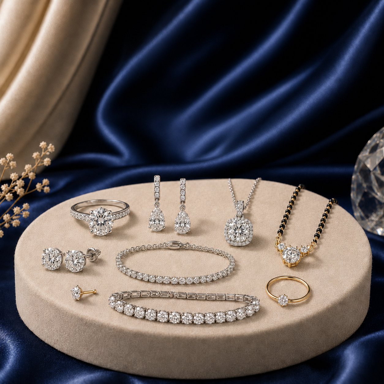Lab grown diamond jewelry collection with rings, pendants and loose diamonds
