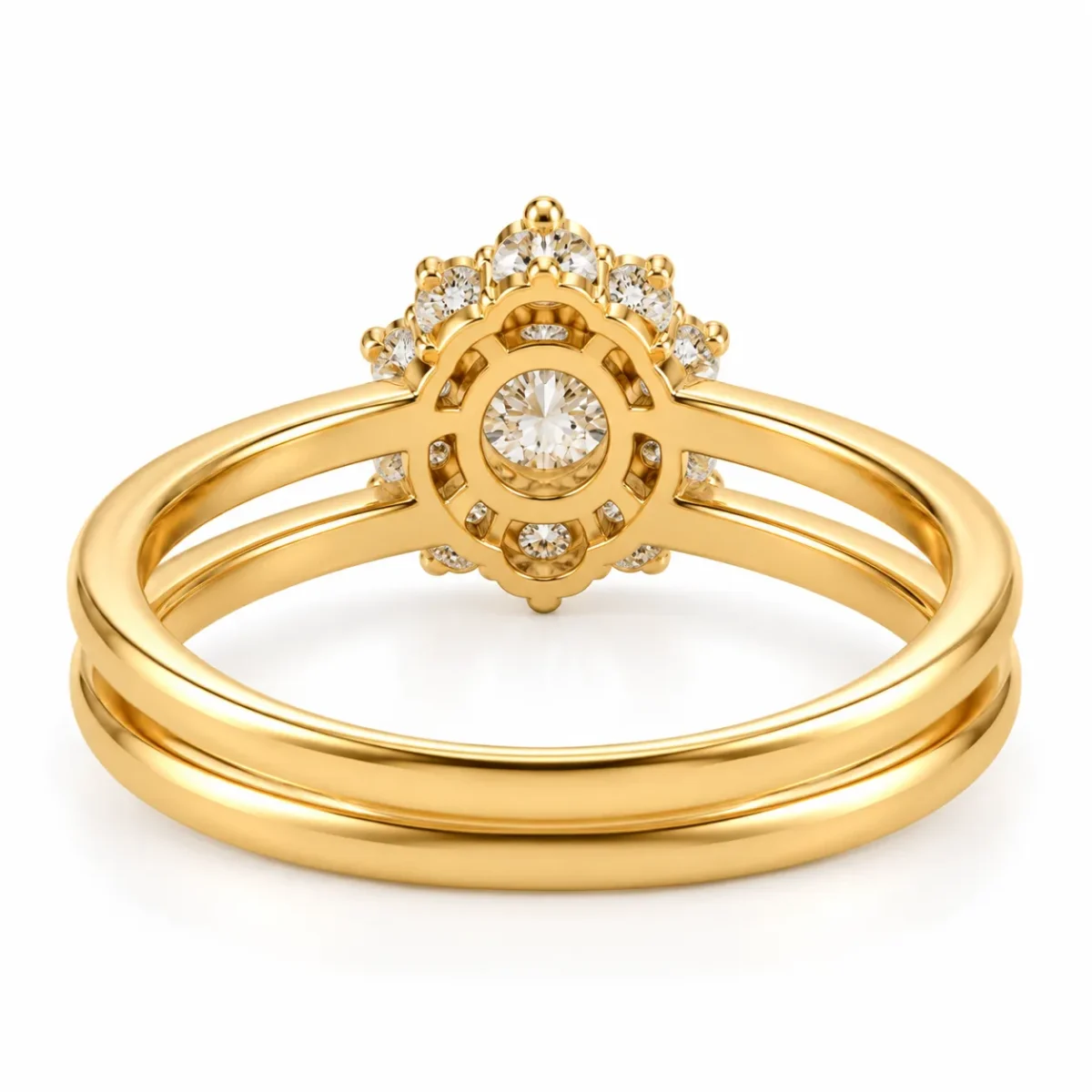 Flower Halo Lab Grown Diamond Ring | Double Band 18K Gold - Image 3
