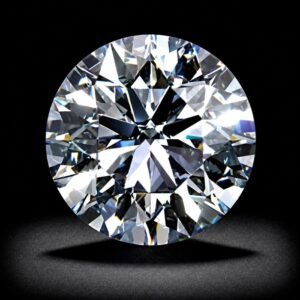 Sparkling round cut loose diamond with brilliant facets and exceptional fire on white background