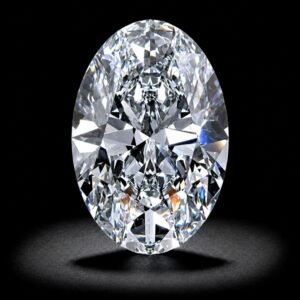 Brilliant oval cut lab grown diamond with elongated shape and exceptional sparkle on white background