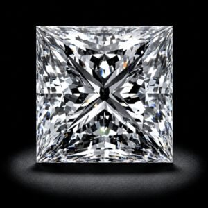 Brilliant princess cut lab grown diamond with exceptional sparkle and precise square shape on white background