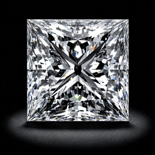 Brilliant princess cut lab grown diamond with exceptional sparkle and precise square shape on white background