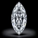 Brilliant marquise cut lab grown diamond with elongated shape and pointed ends on white background