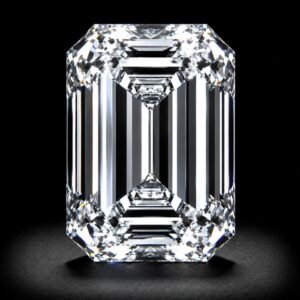 Elegant emerald cut lab grown diamond with step-cut facets and exceptional clarity on white background