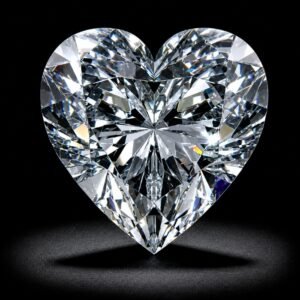 Brilliant heart cut lab grown diamond with symmetrical shape and exceptional sparkle on white background