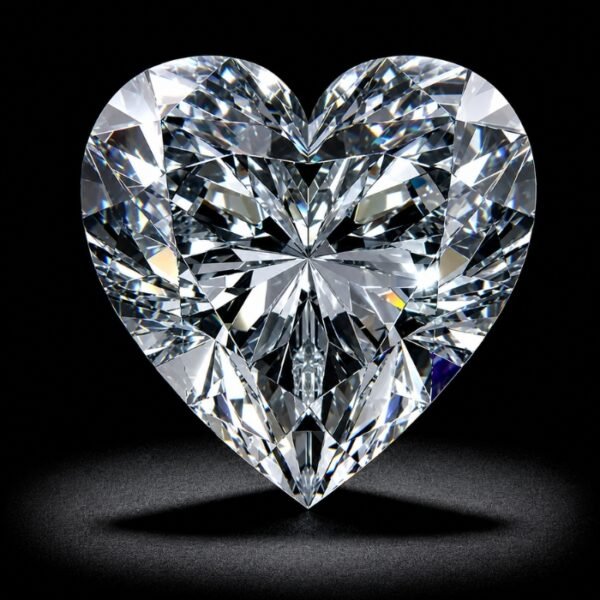 Brilliant heart cut lab grown diamond with symmetrical shape and exceptional sparkle on white background