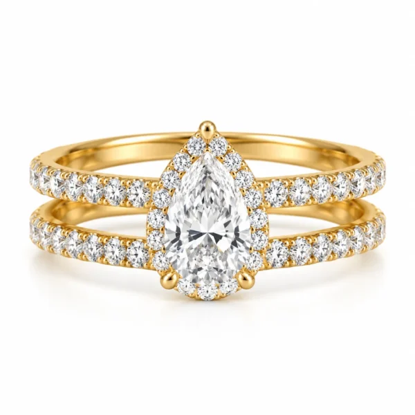 Pear Shape Lab Grown Diamond Halo Engagement Ring | 18K Gold ring
