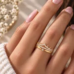Three Band Pavé Design Lab Grown Diamond Crown Ring | 18K Gold Ring - Image 4