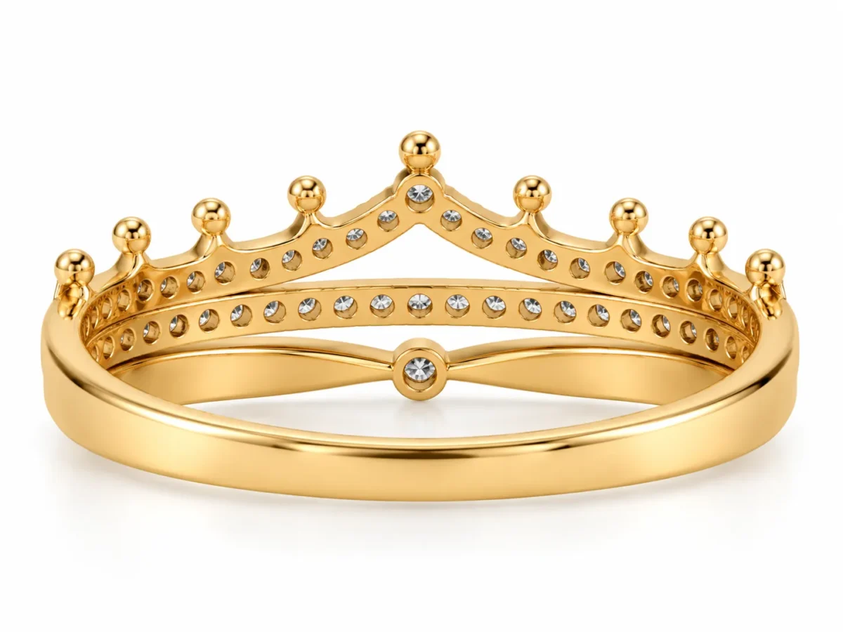 Three Band Pavé Design Lab Grown Diamond Crown Ring | 18K Gold Ring - Image 3