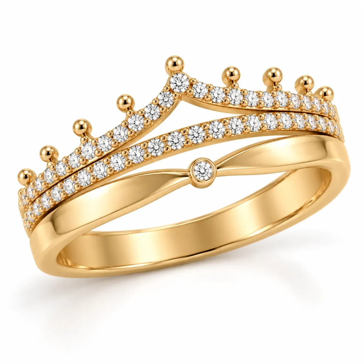 Three Band Pavé Design Lab Grown Diamond Crown Ring | 18K Gold Ring - Image 2