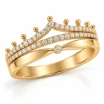 Three Band Pavé Design Lab Grown Diamond Crown Ring | 18K Gold Ring - Image 2