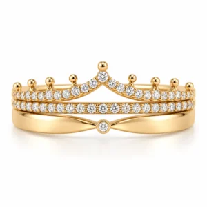 Three Band Pavé Design Lab Grown Diamond Crown Ring featuring a distinctive crown-inspired silhouette with sparkling pavé-set diamonds.