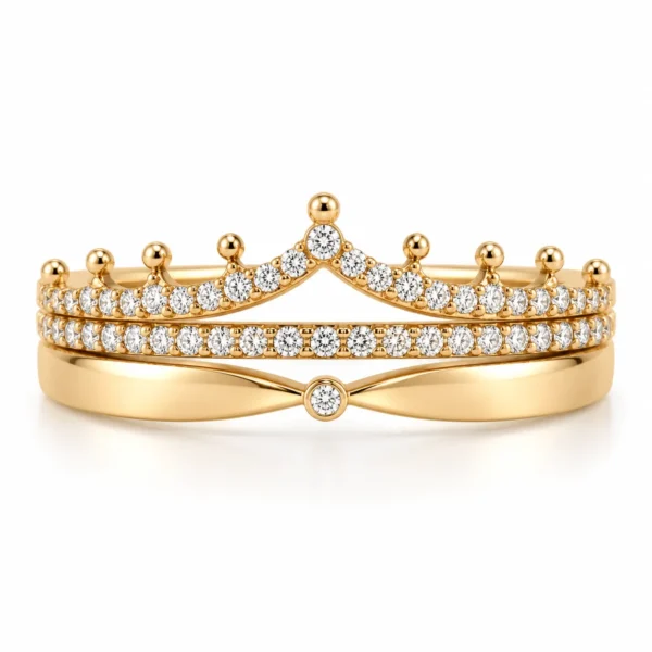 Three Band Pavé Design Lab Grown Diamond Crown Ring featuring a distinctive crown-inspired silhouette with sparkling pavé-set diamonds.
