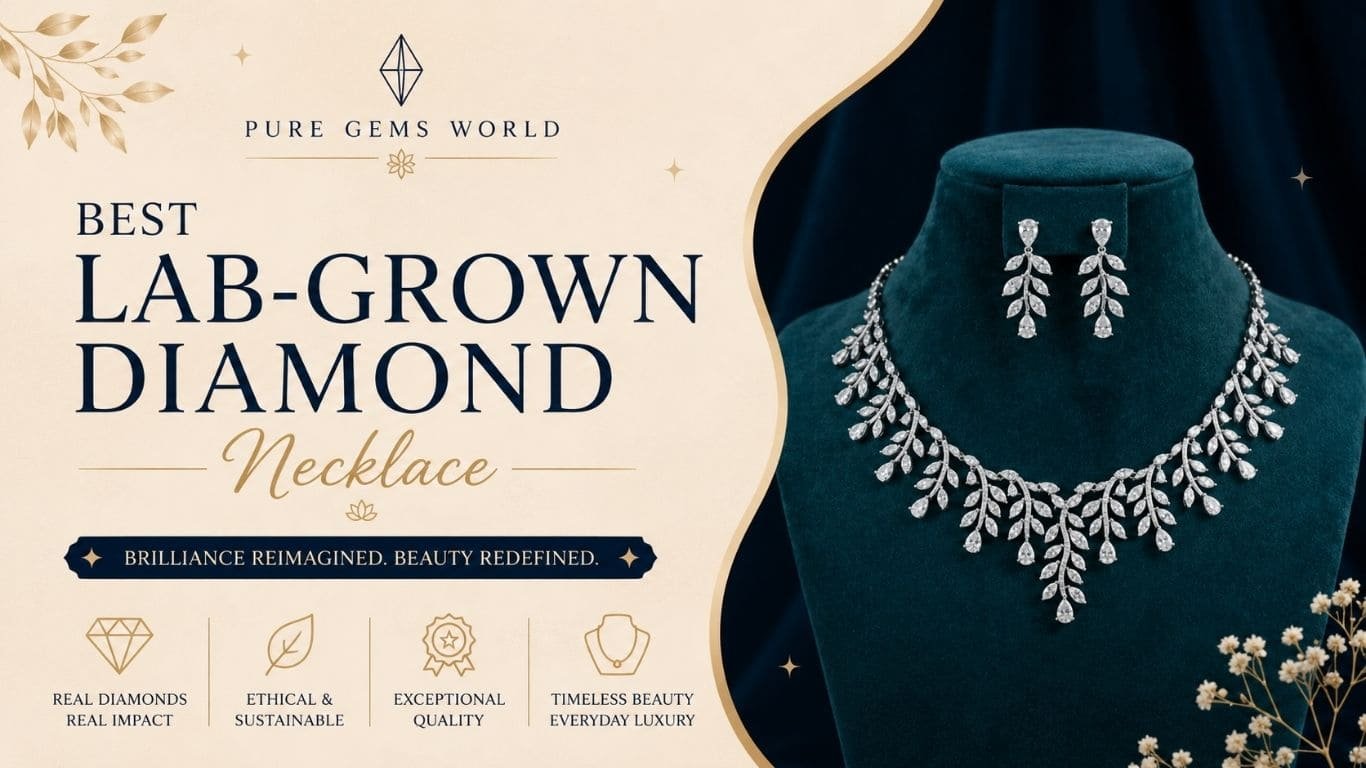 Best Lab-Grown Diamond Necklace by Pure Gems World featuring the Marquise Leaf Cascade Diamond Set with matching earrings in certified lab-grown diamonds for bridal and luxury jewelry.