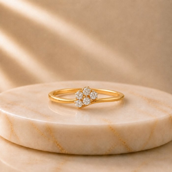 Floral Lab Grown Diamond Ring in Yellow Gold | IGI Certified | Pure Gems World Elegant floral cluster lab grown diamond ring in yellow gold featuring six brilliant round diamonds, ideal for engagement, promise, anniversary, and everyday wear.