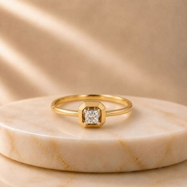 Prisma Lab Grown Diamond Ring displayed from front view, side view, top view, and angled perspective featuring brilliant lab grown diamonds and an elegant modern design.